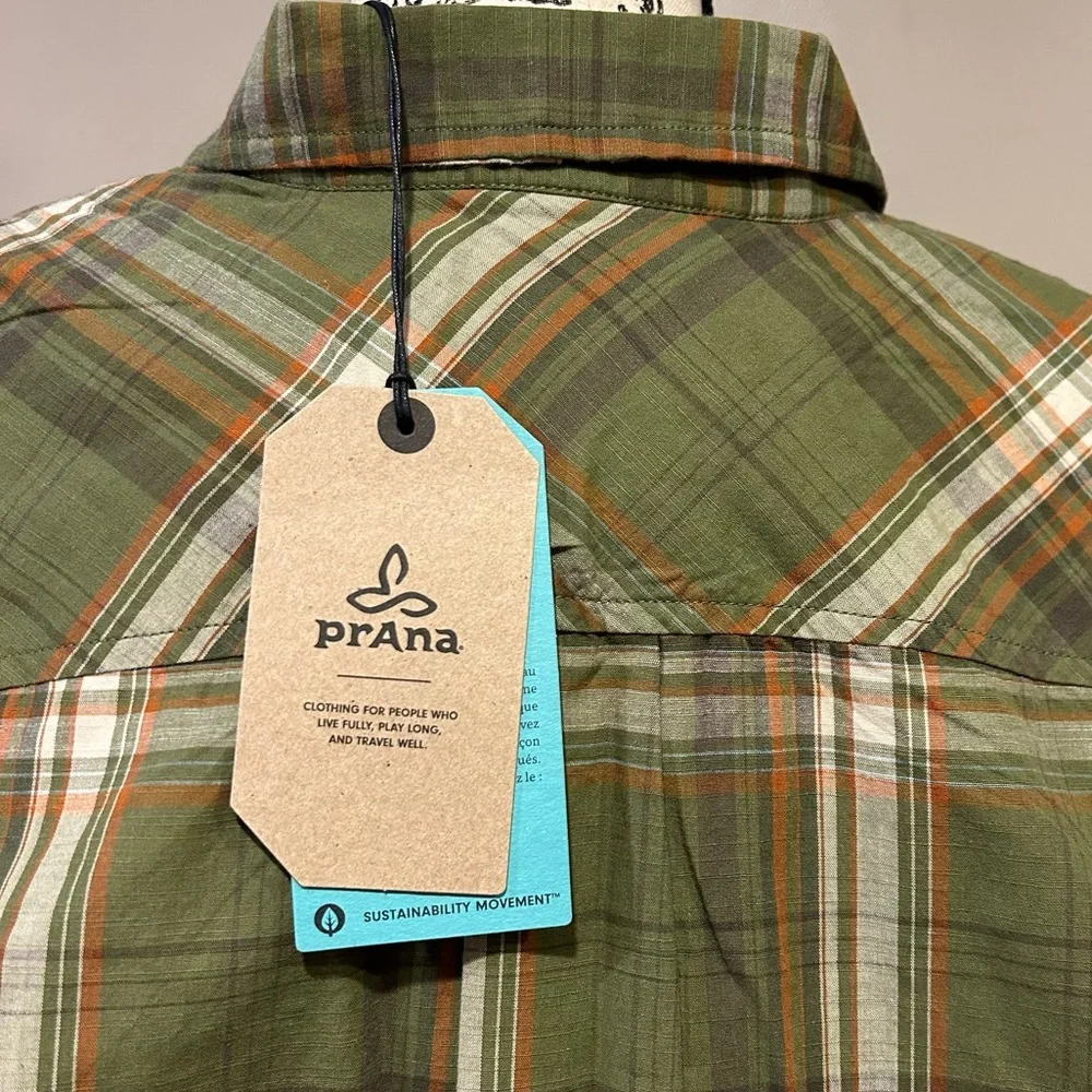 Prana Benton Plaid Green Iguana Button Down Shirt_8